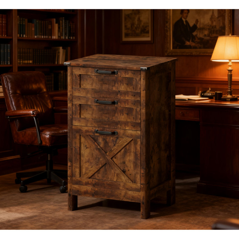 Armoire de rangement de bureau, classeur vertical à 3 tiroirs, pour la maison et le bureau, buffet, Brun rustique