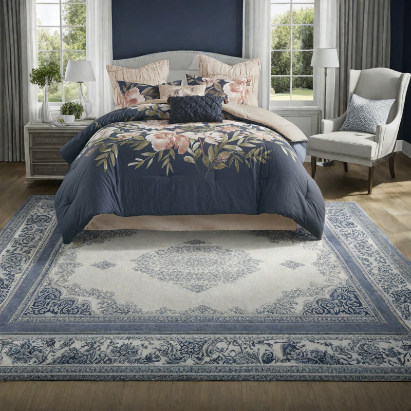 Ensemble de literie de luxe en coton bleu marine avec édredon hypoallergénique pour l'élégance de la maison