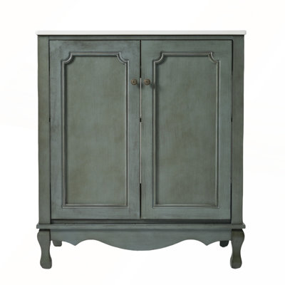 Ensemble de meuble-lavabo à double cuve rétro avec deux lavabos en céramique séparés et tablettes réglables pour un rangement élégant
