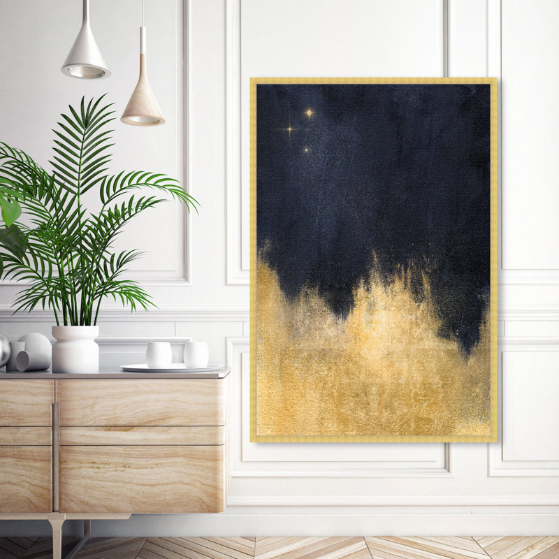 Étoiles dans la nuit - Reproduction d'art graphique sur papier, Cadre doré, H 24 po x l 36 po x P 1,5 po