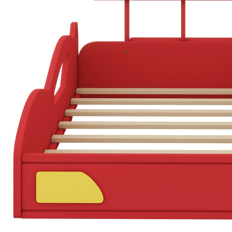 Lit plateforme en forme de voiture, Rouge / Jaune