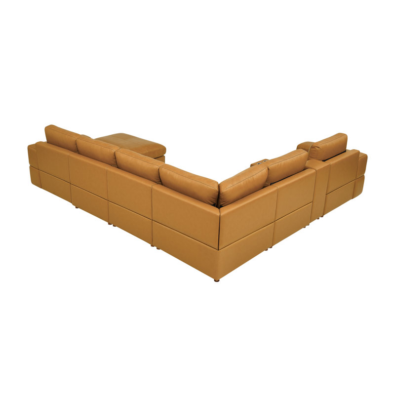 Canapé modulaire Sobekhenet, Cuir synthétique gingembre, 33 po H x 131 po L x 115,5 po po