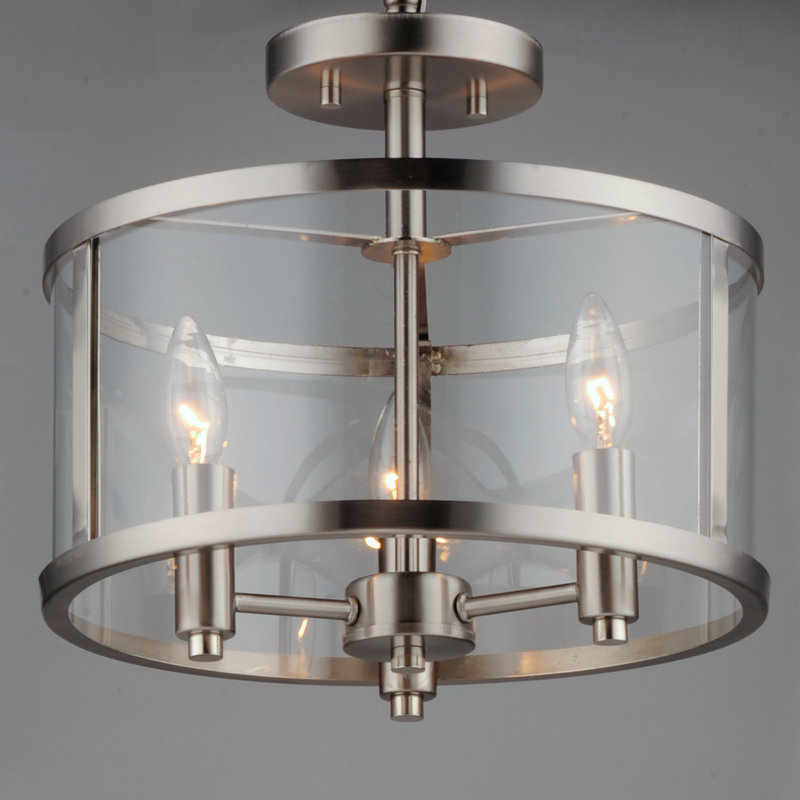 Senne Glass Flushmount, Satin Nickel