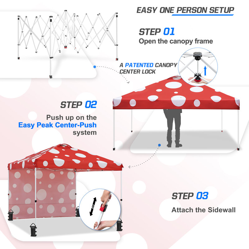 10 ft. Red Mushroom Steel Pop-Up Canopy with White Frame