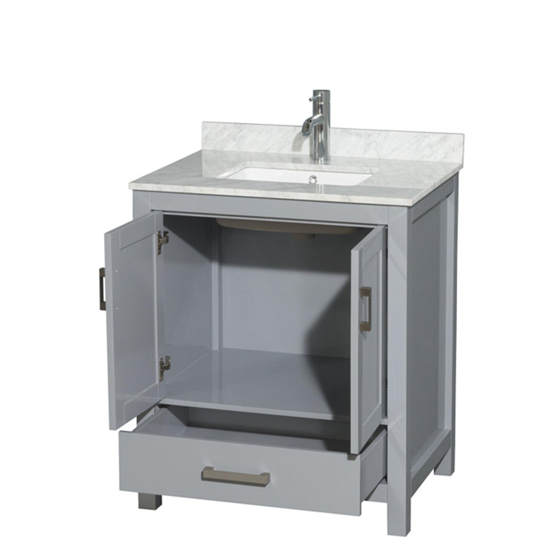 Meuble-lavabo simple avec plateau en marbre Sheffield, Gris
