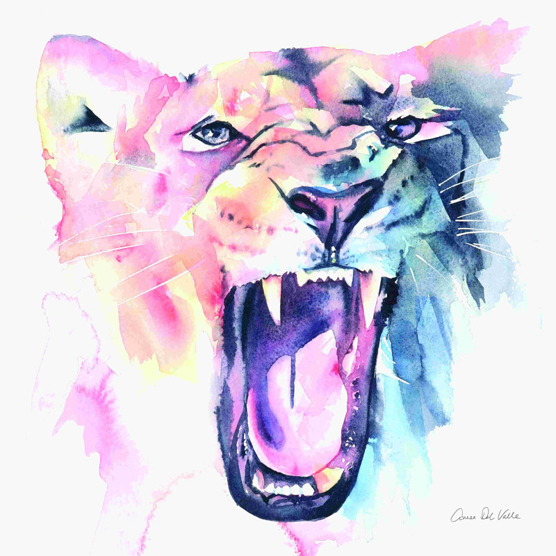 «Wild Lioness» par Aimee Del Valley, peinture, H 12 po x l 12 po, Toile tendue