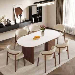 Table de salle à manger ovale en bois massif