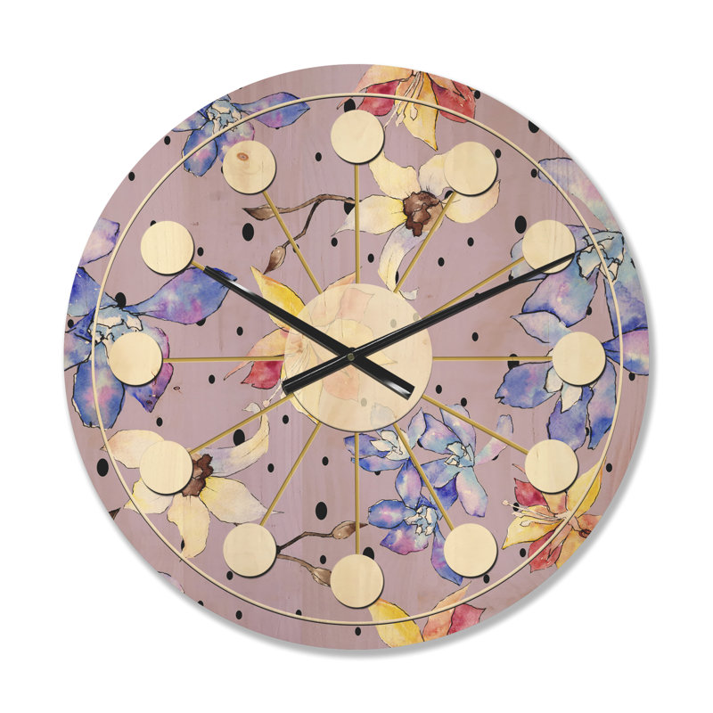 Horloge murale en bois Floral B, Moyen