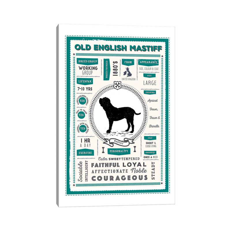 «Old English Mastiff Infographie Blue» par PaperPaintPixels, impression sur toile tendue, H 40 po x l 26 po x P 1,5 po
