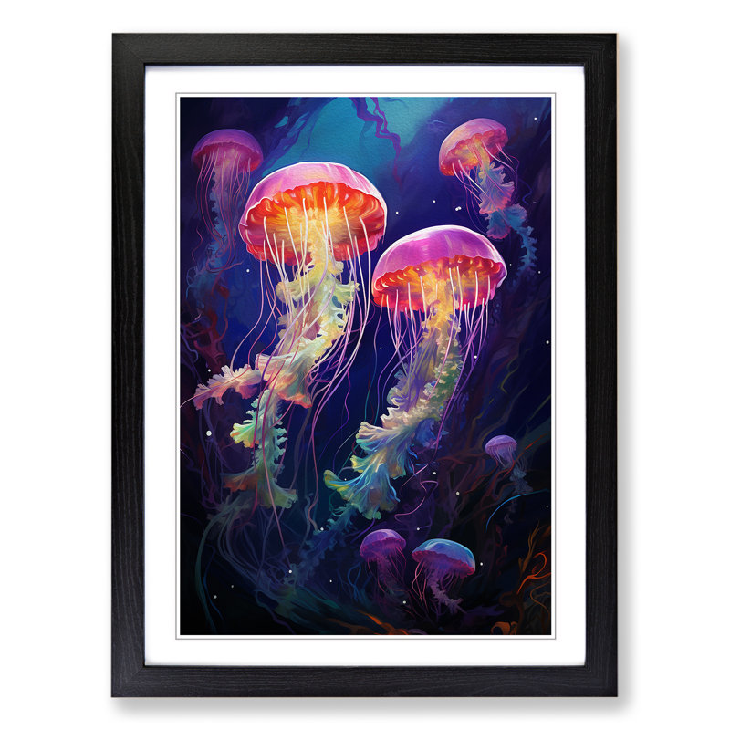 Jellyfish Abstract - Single Picture Frame Print on Wood, Black Framed, 64cm H x 46cm W x 2cm D