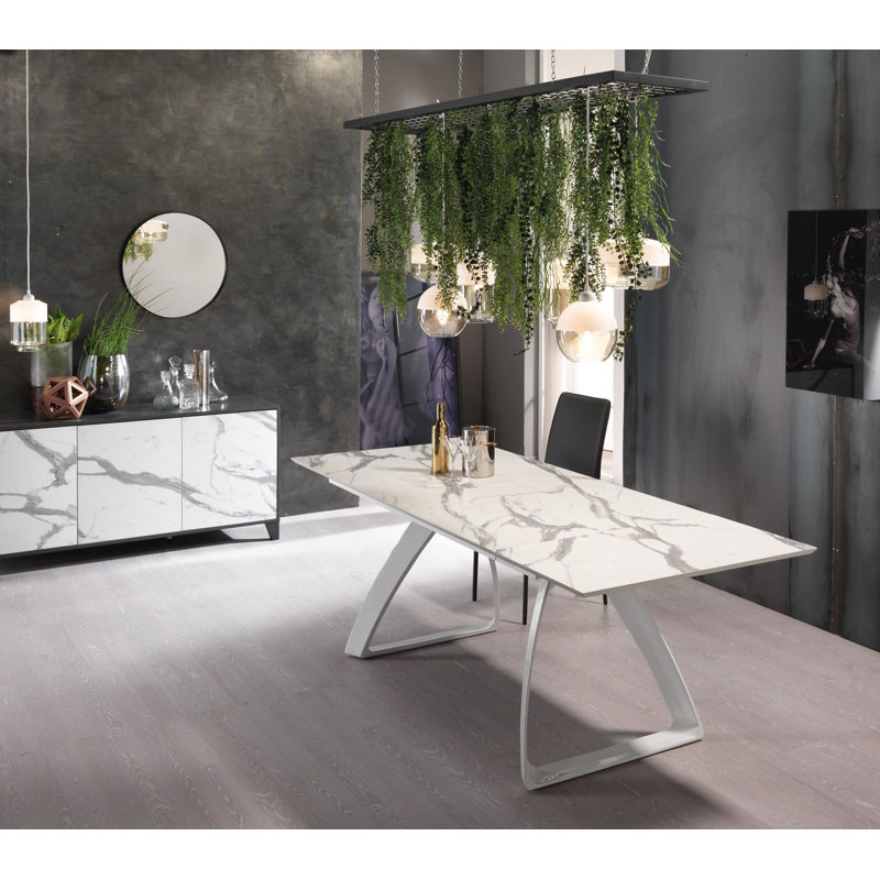 Tilbury Extendable Metal Base Dining Table, White, Calacatta Marble