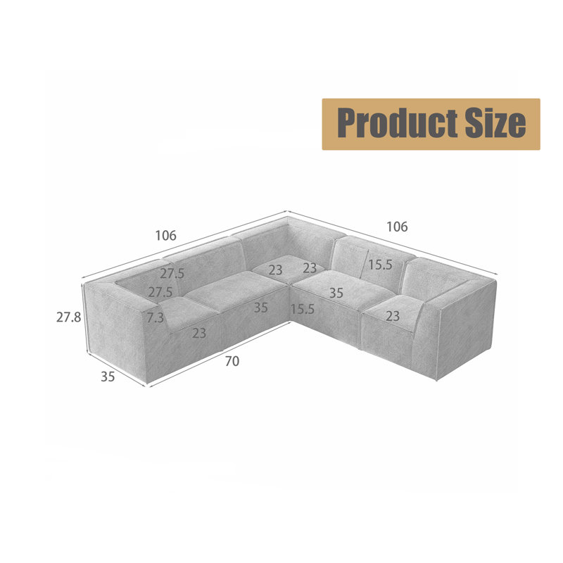 Modular L Shaped Sectional Sofa, Black