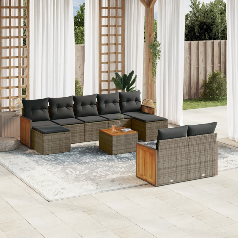 Vidaxl Garden Sofa Set With Cushions, Dark Gray Cushion/Gray Frame