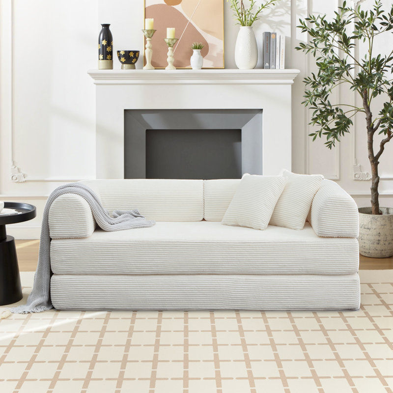 63" Boneless Corduroy Sleeper Sofa Bed, Modular Futon Couch, Compression Foam Sofa with 2 Pillows, No Assembly Required