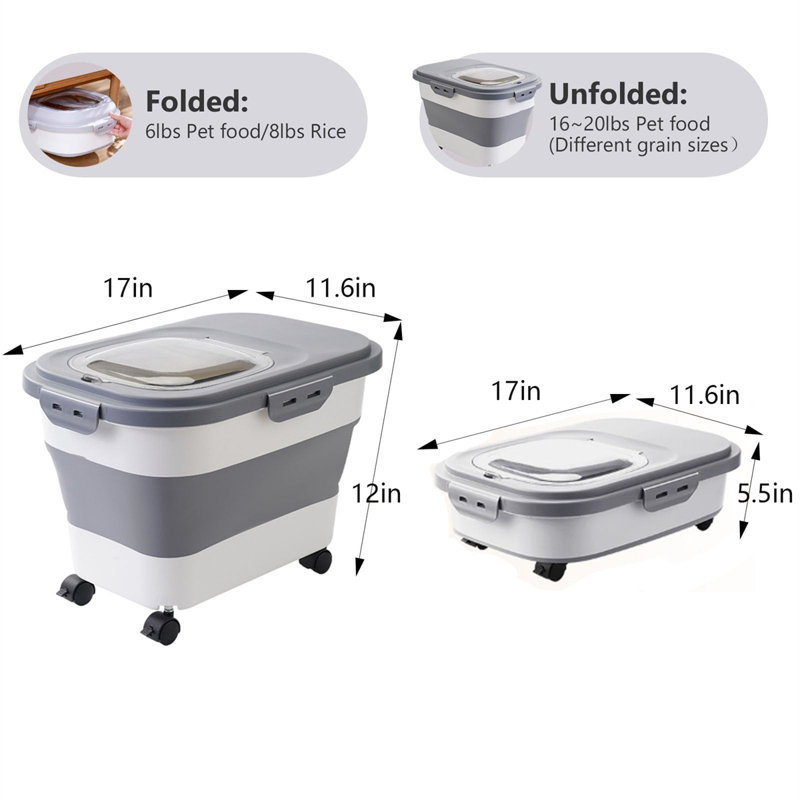 Collapsible Gray and White Plastic Pet Food Storage Container Set