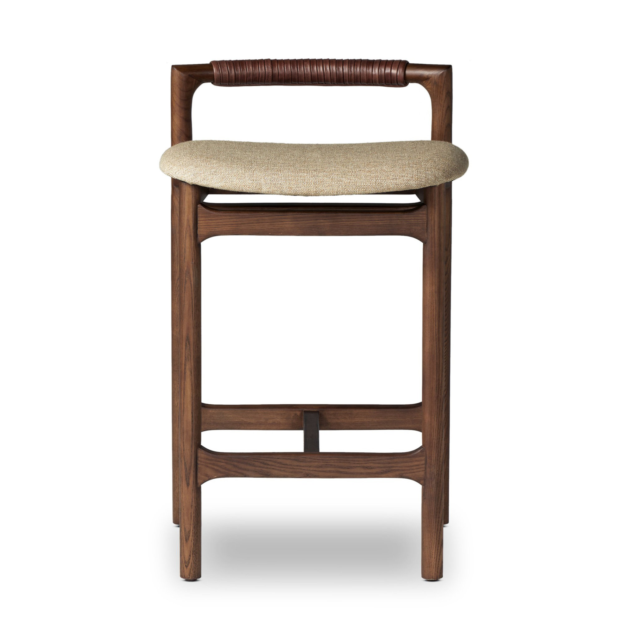 Solene Leather Stool, Counter Stool (26" Seat Height), Sienna Brown, Alcala Wheat/Polyester Blend