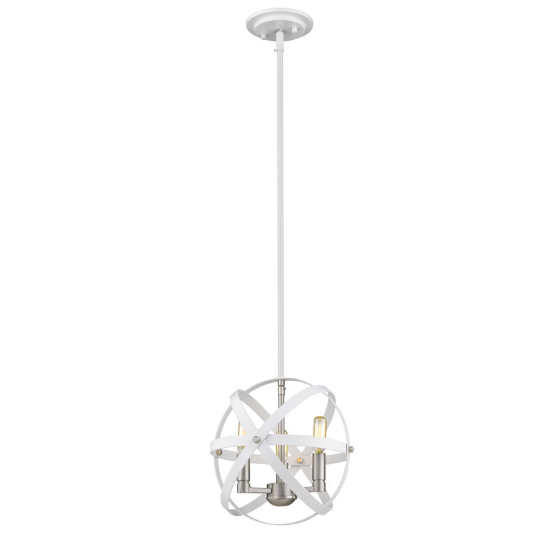 Luminaire suspendu sphère simple 3 lumières Avers, Blanc / Nickel brossé