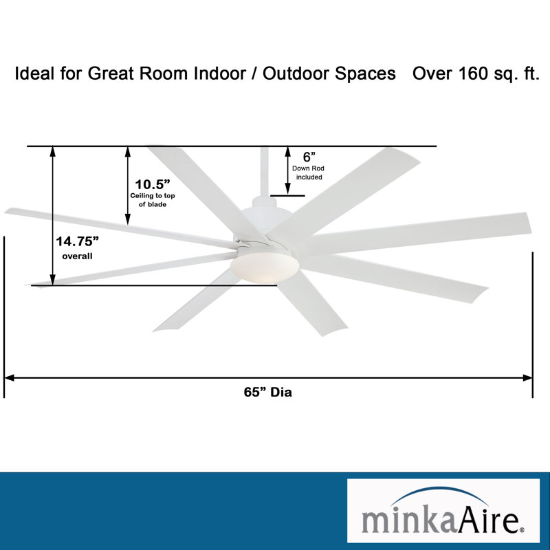 Slipstream 65" 8-Blade LED Smart Standard Ceiling Fan with Remote Control and Light Kit Included, Flat White