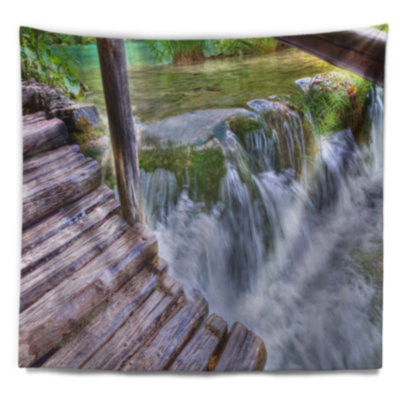 Cascade en polyester plitvice lacs tapisserie avec accessoires suspendus inclus