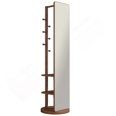 Full-body mirror, solid wood + rubber wood + glass, 19.6*68.8in(mirror width:15.7in) Large mirror for viewing the whole body, easy to dress and tidy up and place in the bedroom/living room (Walnut)