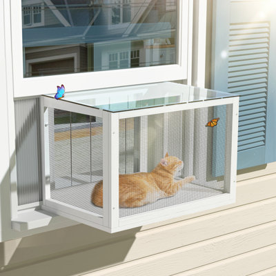  Cat Window Box, Universal Cat Window Perch Catio with Mosquito Proof, Fits Double Hung Frames 24" to 39.5" Wide, for Sunbathing, Napping & Nature Viewing