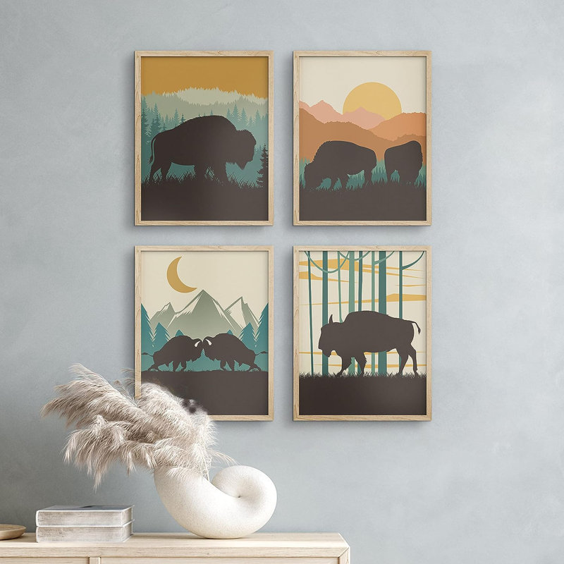 Bison 4 pièces Country Farmhouse, Encadré naturel, H 14 po x l 11 po x P 1 po