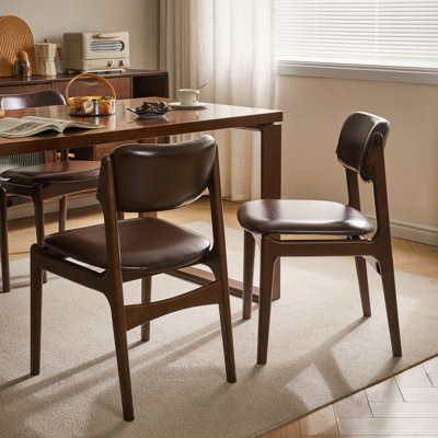 Mid-Century Modern Dining Chairs Set of 2, Ergonomic Open Back Accent Side Chairs with Solid Wood Frame & Waterproof PU Leather Cushioned Seat for Kitchen