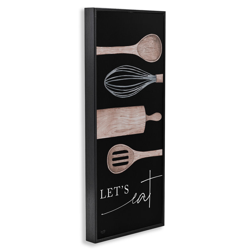 «Let's Eat with Kitchen Ustensiles», estampe numérique encadrée par Lux + Me Designs, Giclée encadrée noir minuit