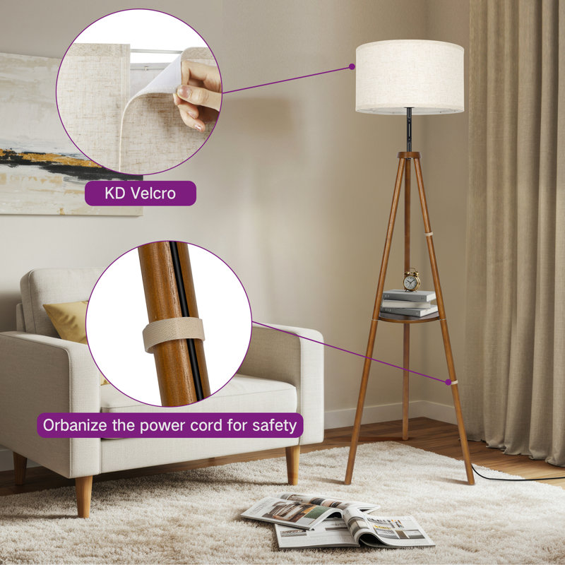 156cm Walnut Tripod Floor Lamp