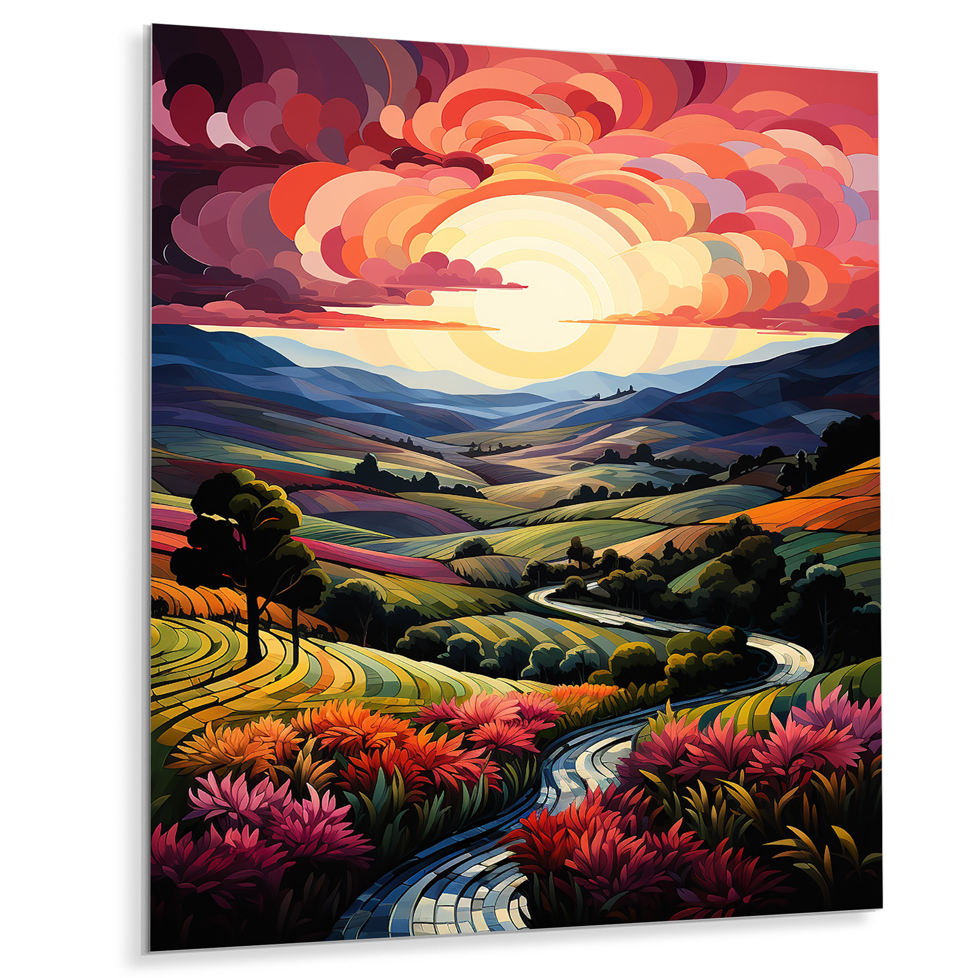 Millwood Pines Pink Green Vineyard Rows Of Ruby - Farmhouse Metal Wall ...