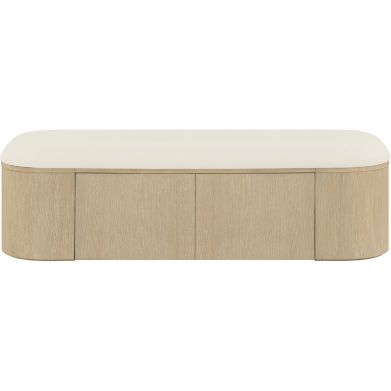 Banc de rangement en cuir Velden, Crème, Naturel