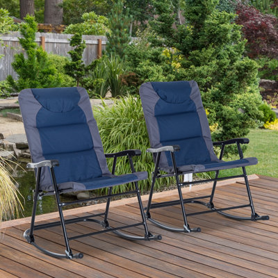 Garrett 2 Piece Outdoor Patio Furniture Set with 2 Folding Padded Rocking Chairs, Bistro Style for Porch, Camping, Balcony