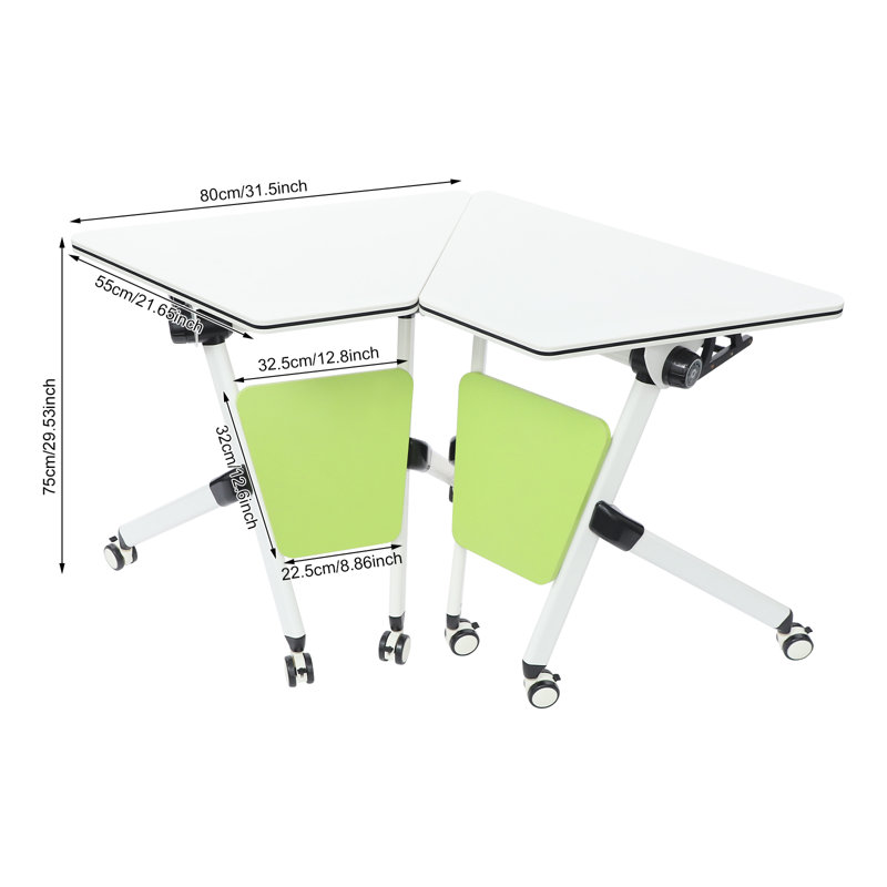 Ensemble de 2 tables de conférence trapézoïdales 31,5 po avec tables de formation pliables et mobiles pour la classe de bureau