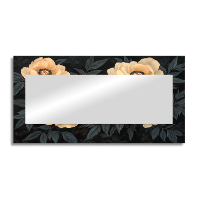 Black Beige Midnight Peonies I - Floral Wall Mirror Art - Printed On Metal