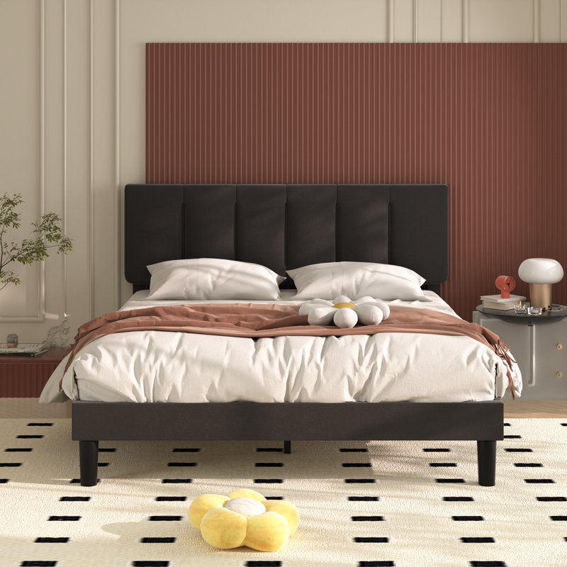 Structure de lit tapissier Auxter, Lit double, Noir