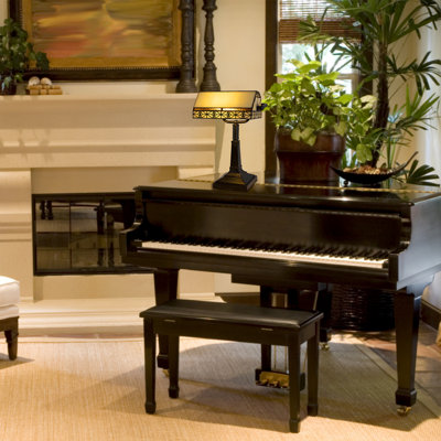 Charlton Home Tiffany-Style Bankers Lamp - Vintage-Looking Mission-Style Table or Desk LED Light with Stained Glass Shade