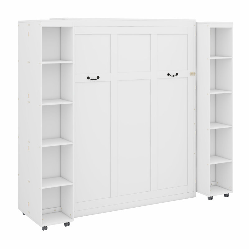 Lit escamotable mural Murphy avec portes de rangement, blanc
