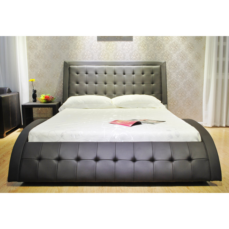 Petrucci Vegan Leather Sleigh Bed, Brown, Eastern King