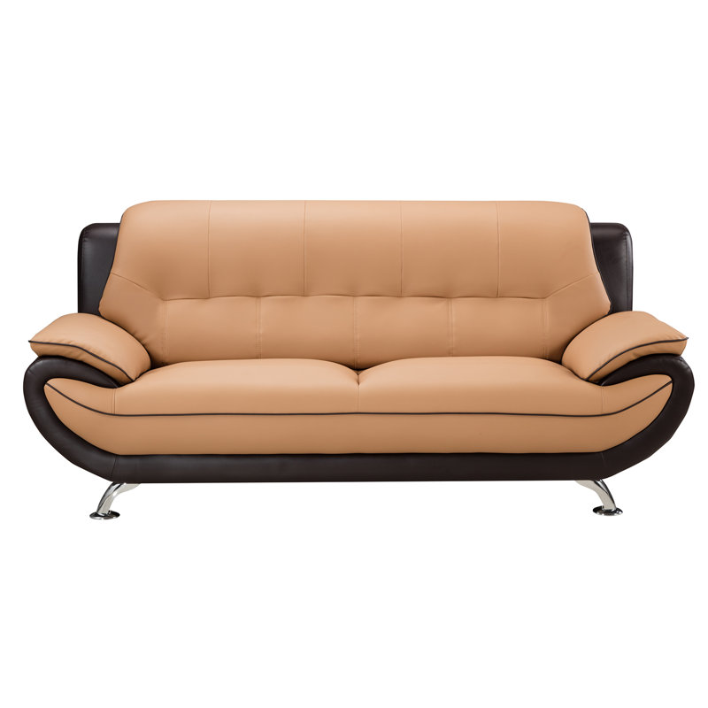 Sonnie 82'' Faux Leather Sofa, Yellow/Brown Faux Leather