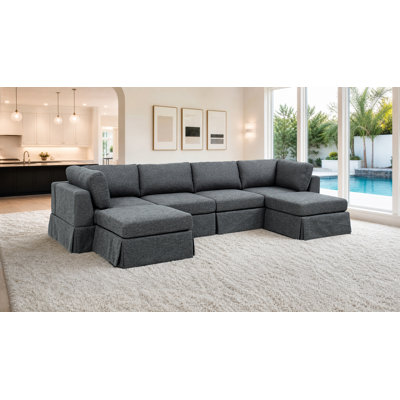 Modular Sectional Sofa 67" 134" Polyester 6 Pieces Gray
