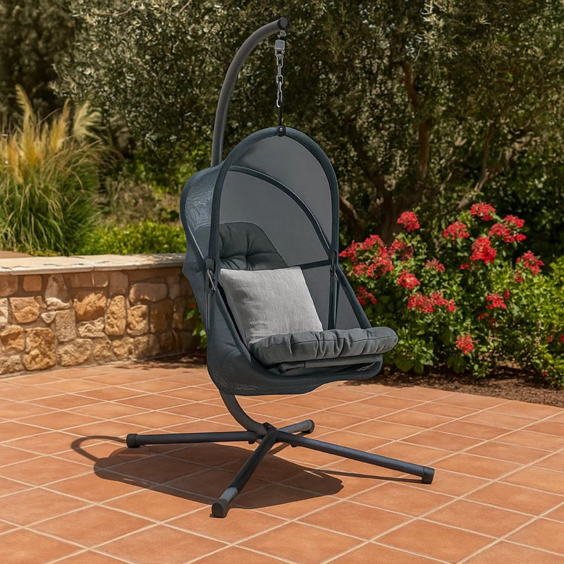 Balancelle d'extérieur avec support pliable Bery, Noir / gris foncé