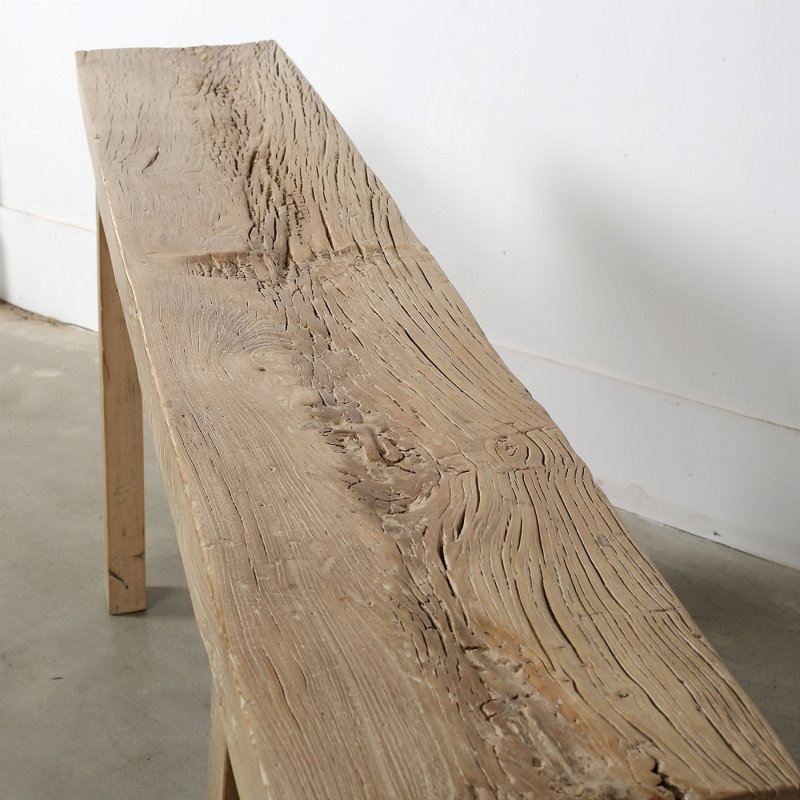 Weathered Natural Wood Console Table with Intricate Detailing, 91"