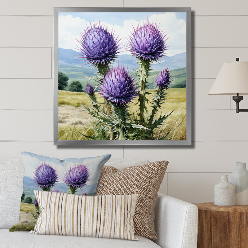 Champ de fleurs de chardon mauve - chardon, art mural, Argent, H 30 po x l 30 po