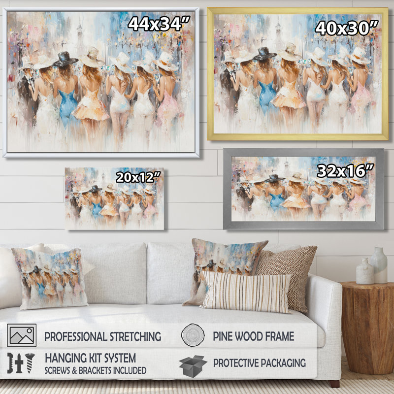Décorations murales «Casino Showgirls Ready To Jackpot», 34" H x 44" W, Cadre flottant sans passe-partout, Argent argent