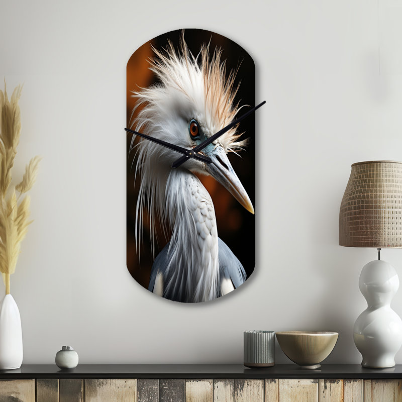 Héron animal beige - horloge asymétrique moderne en métal, impression d'horloge murale de forme unique, Petit