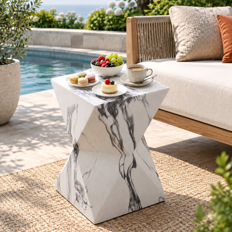Table d'appoint géométrique moderne MGO avec fini imitation marbre