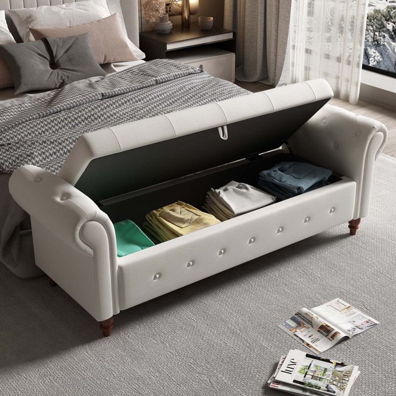 Bed Bench With Arm For Bedroom, Beige