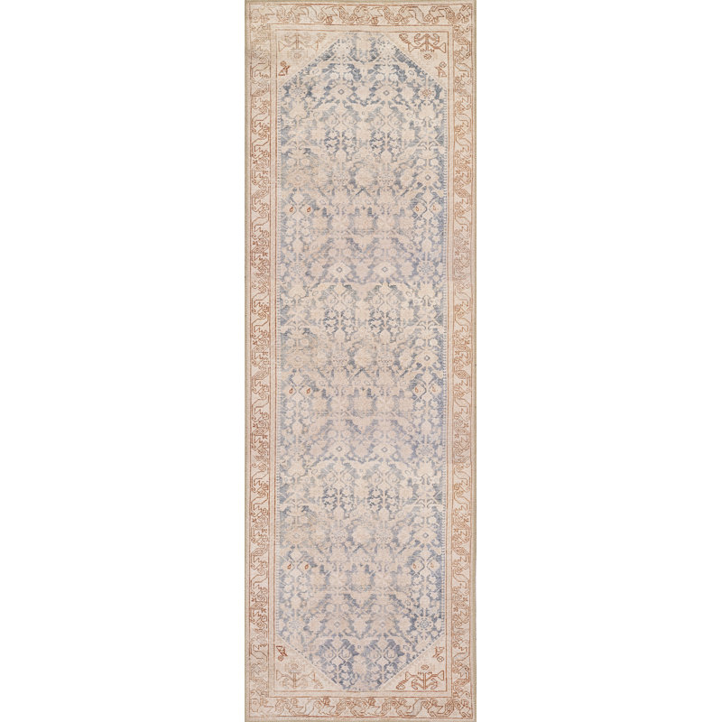 Bungalow Rose Campisi Traditional Oriental Polyester Blue Area Rug, Runner 2'3" x 7'6"