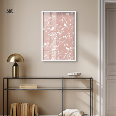 «Blush Chinoiserie III Shadowbox», impression florale rustique par Art Remedy, cadre blanc, 20 x 30