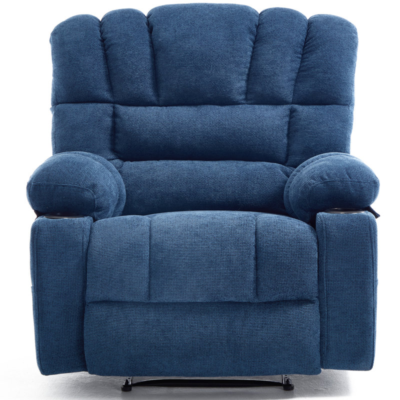 39" Wide Contemporary Chenille Recliner Chair With Heat And Massage, Blue